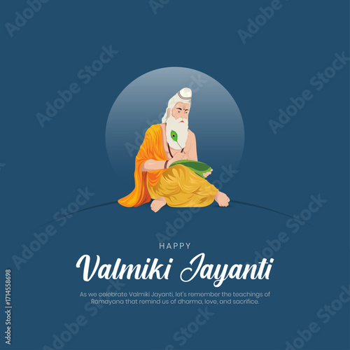 Happy Valmiki Jayanti Social Media Post and Greeting Card. Birthday of Indian Ancient Poet Valmiki Celebration Vector Illustration