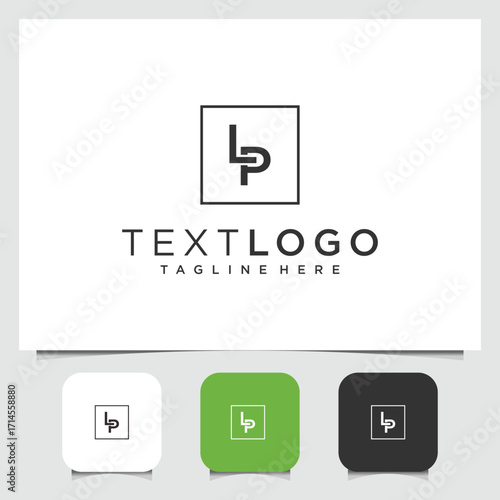 Elegant line art logo design with geometric square frame and color variations