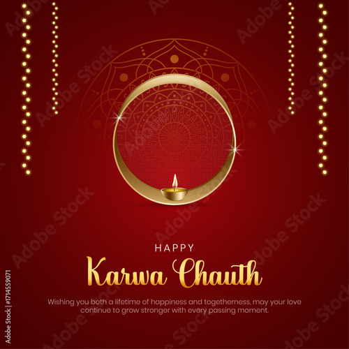 Happy Karwa Chauth Post and Greeting Card Design. Karva Chauth Creative Flyer Template Vector Illustration