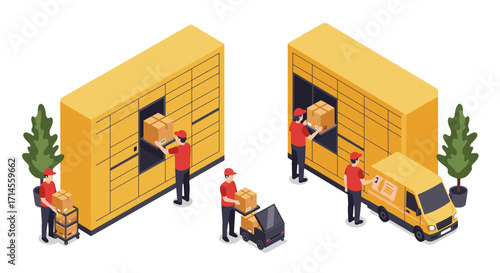 Isometric package delivery with automated parcel lockers