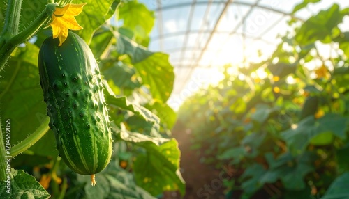 Cucumber growing in greenhouse