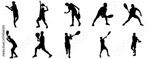Set of male tennis player silhouette design element, Tennis silhouette, Tennis player vector
