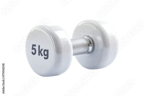 White metal dumbbell 5 kilogram isolated on transparent background.