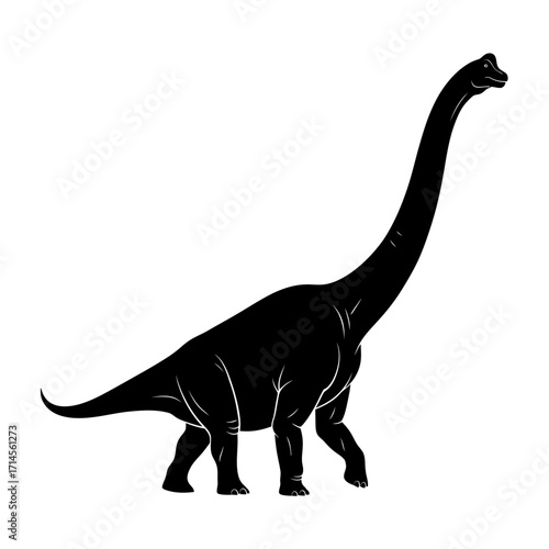 Silhouette illustration of a large, long-necked Brachiosaurus dinosaur walking on a white background.