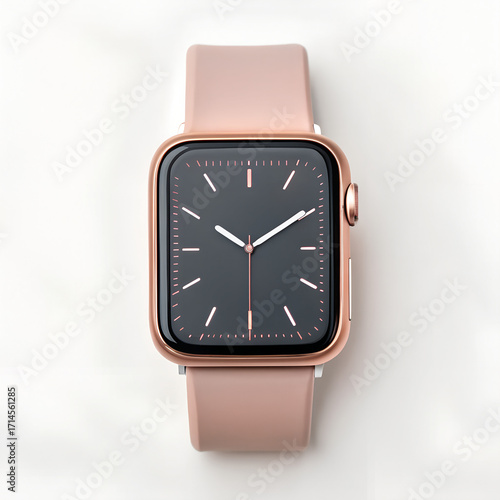 Stylish rose gold smartwatch on white background for modern lifestyle