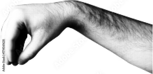 Trendy halftone collage element  man hand holding thing. Element cut out . Retro punk design for poster social media banner, flyer