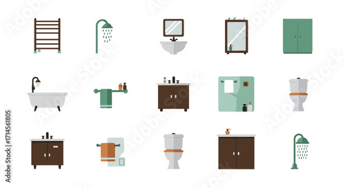 Modern bathroom essentials collection featuring minimalist fixtures and accessories