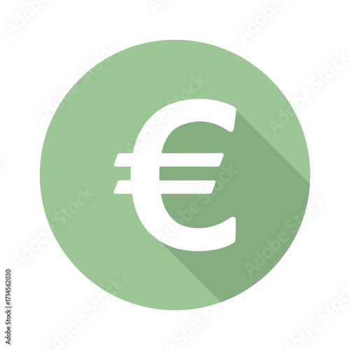 Pristine euro symbol gleaming white elegantly displayed on a calming sage green circle casting a soft shadow creating a
