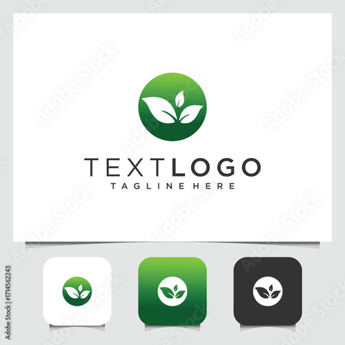 Organic and eco friendly logo design showcasing a green leaf illustration
