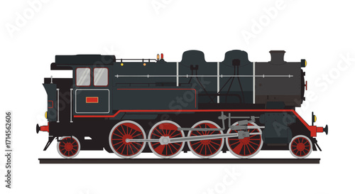Vintage steam locomotive side view with detailed retro design