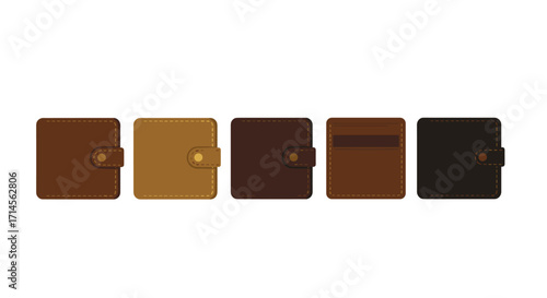 Set of brown leather wallet designs in flat style
