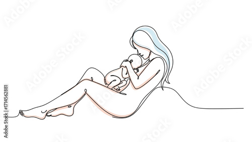 Minimalist line art vector illustration of a mother and child. Elegant, modern, and emotional design suitable for posters, wall art, logos, greeting cards, motherhood concepts, maternity themes