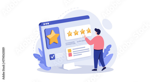 User giving online feedback with star rating on website interface