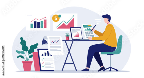 Business analysis concept with charts and graphs in modern workspace