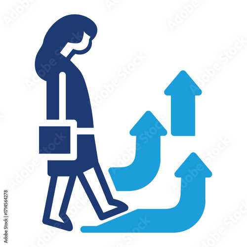 business woman walk at arrow colored icon vector design good for web or mobile app
