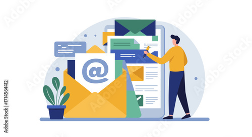 Email communication concept with person checking messages on smartphone