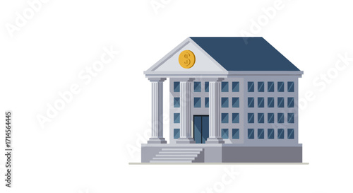 Classic bank building with pillars on white background in flat design