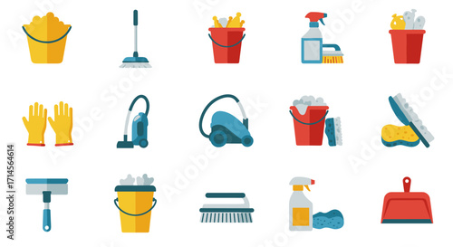 Cleaning tools and supplies collection for home maintenance