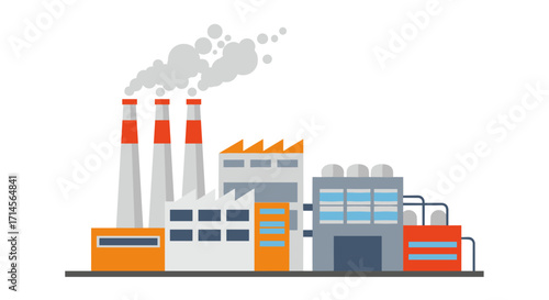 Industrial factory building with smokestacks and modern industrial design