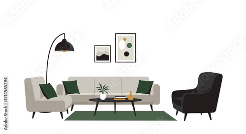Modern living room design with minimalist furniture and decor elements