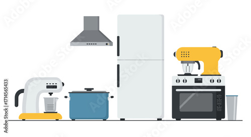Modern kitchen appliances collection on clean background