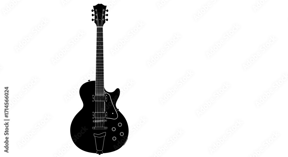 Fototapeta premium Silhouette electric guitar isolated on white background