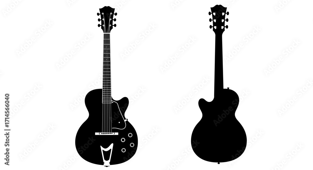 Fototapeta premium Silhouette of electric guitar front and back black design