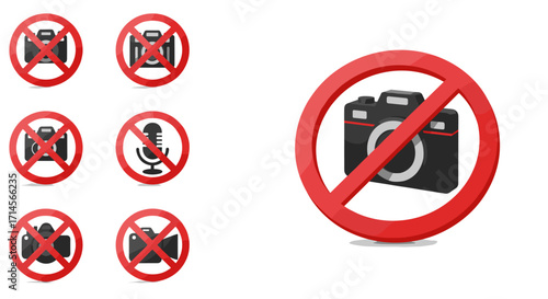 No cameras or recording equipment sign with red prohibition symbol
