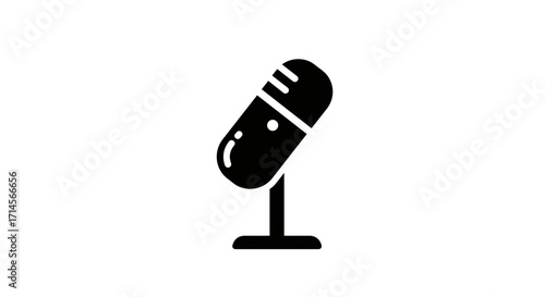 Microphone silhouette icon on stand for audio and podcast design