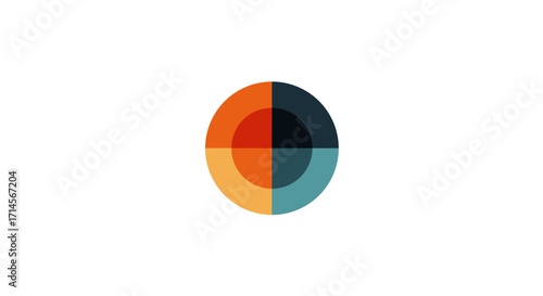 Circular geometric design with vibrant colors in quadrants on white background