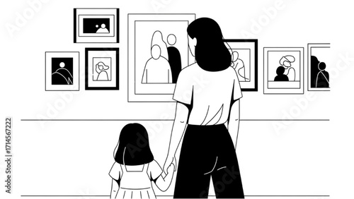 Minimalist line art vector illustration of a mother and child. Elegant, modern, and emotional design suitable for posters, wall art, logos, greeting cards, motherhood concepts, maternity themes