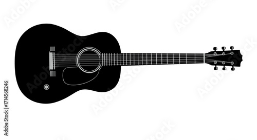 Silhouette of classic acoustic guitar on white background