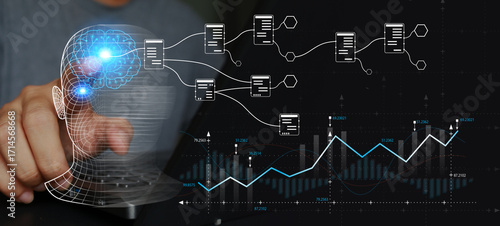 Artificial Intelligence and Data Analytics Concept with Neural Network and Business Growth Chart