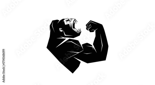 A powerful black silhouette of a gorilla flexing its bicep, conveying strength and dominance.