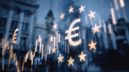 Eurozone Economic Dynamics: A compelling representation of European economic activity, featuring the Euro symbol overlaying a dynamic graph amidst an impressive architectural backdrop.
