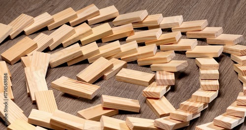 Wooden Domino Blocks Arranged for Chain Reaction Concept