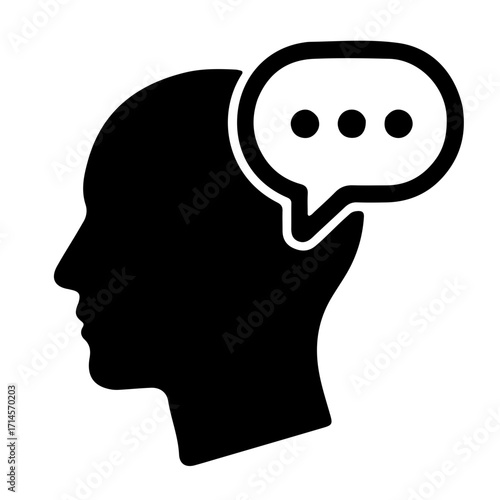 Black and White Head Icon with Chat Bubble for Counseling