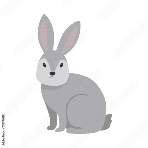 Charming vector illustration of a gray rabbit sitting with upright ears. The image showcases the rabbit s calm demeanor, making it perfect for children s books or educational content.