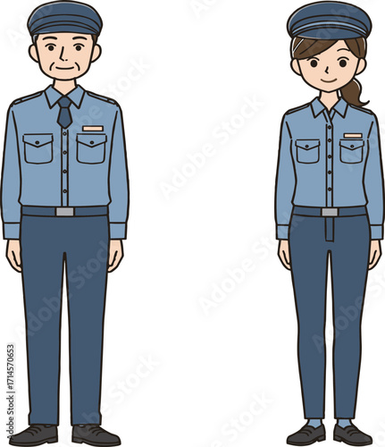 Police officers, cartoon illustration, law enforcement, uniformed personnel, blue attire, badge and hat, authority figures, patrol, discipline, security
