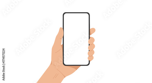 Hand holding smartphone with blank screen in modern minimalist design