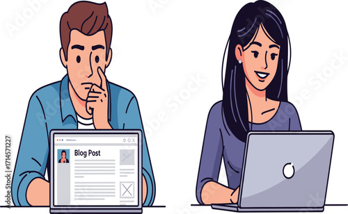 Remote work, digital workspace, laptop users, online collaboration, blogging, content creation, freelance lifestyle, modern technology, productivity, creative teamwork, communication, 