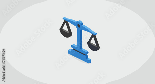 Blue isometric justice scale on gray background