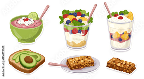Healthy breakfast choices with yogurt bowls and nutritious snacks