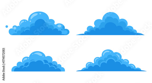 Colorful cartoon blue clouds with playful bubbles on white background