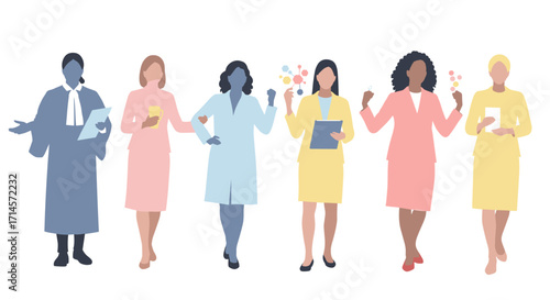 Diverse women in professions silhouette illustration
