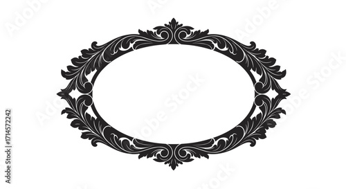 Vintage ornate frame with floral patterns in black and white engraving style