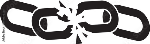Broken link sign.Broken chain silhouette.Vector art of a black icon of a broken chain link.Solid black icon of broken chain link symbolizing link failure.