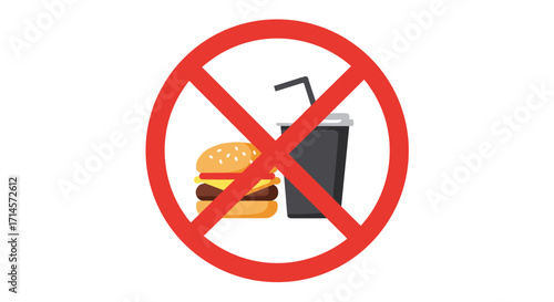 No fast food sign with hamburger and soda in red circle