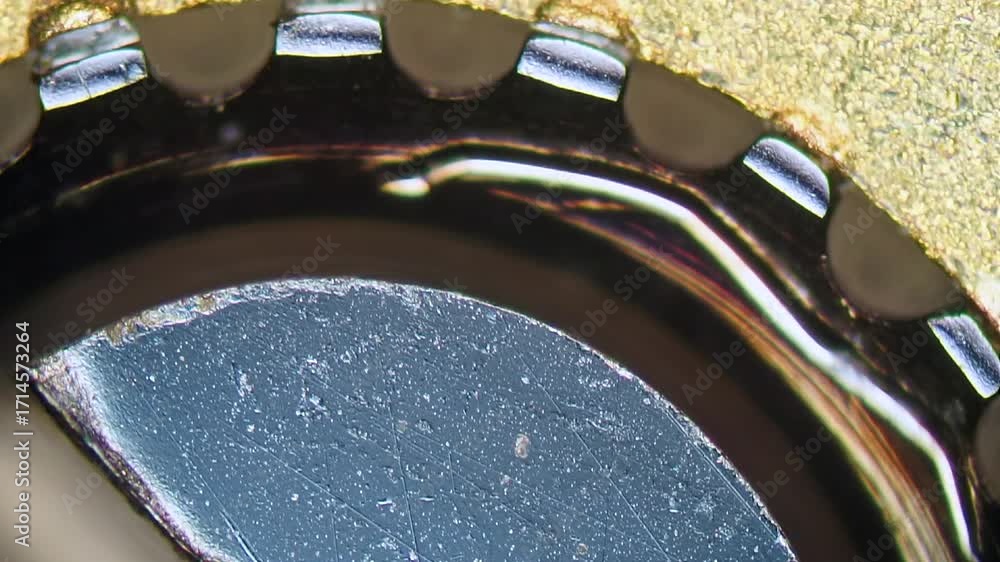 Ruby In Machining Vintage Watch Mechanism Under Microscope - DIC Reveals Brass Surface ...