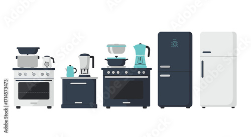 Modern kitchen appliances set in flat design with stylish details